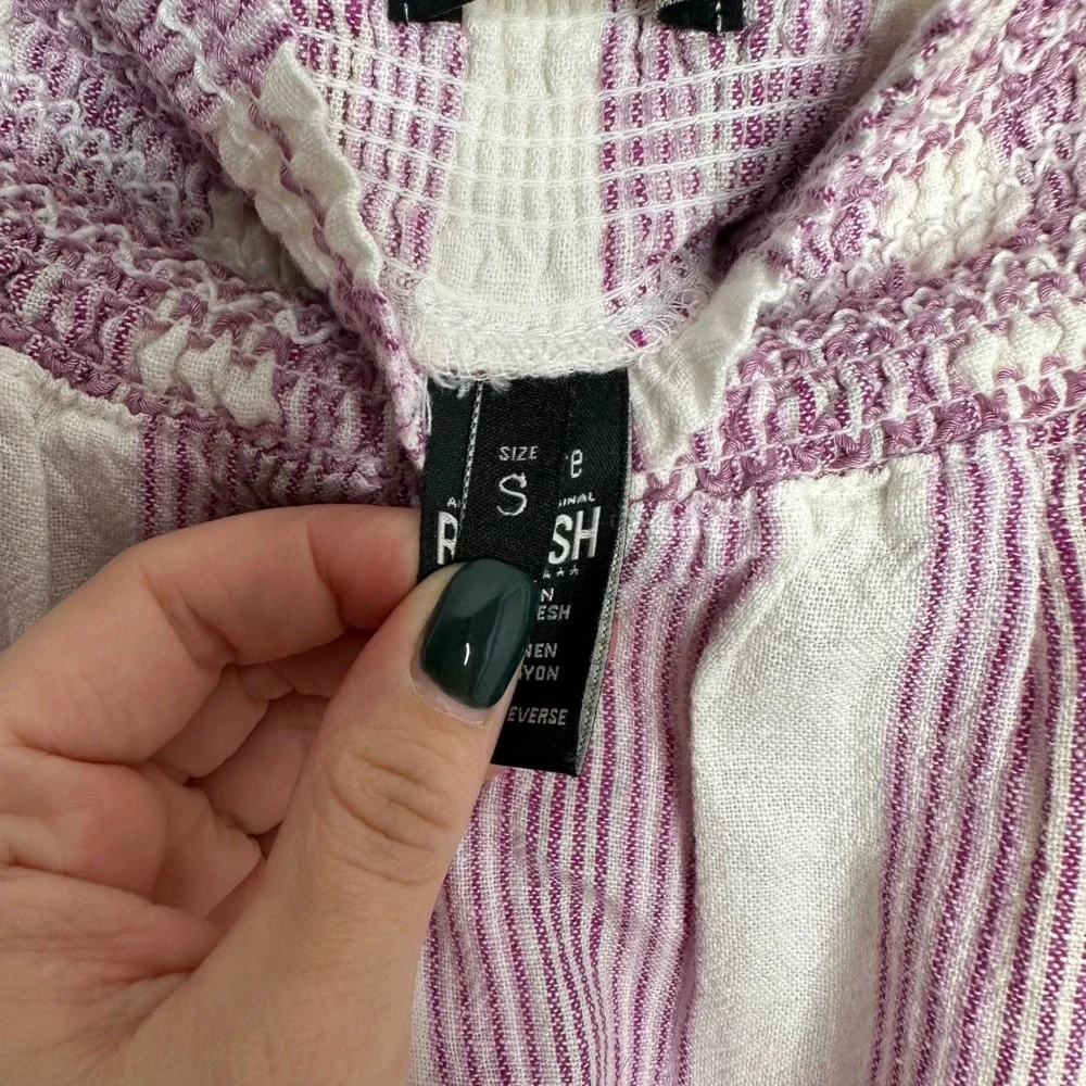 REWASH Women's Striped Smocked Waist Wide Leg High Rise Linen Blend Pants Size S